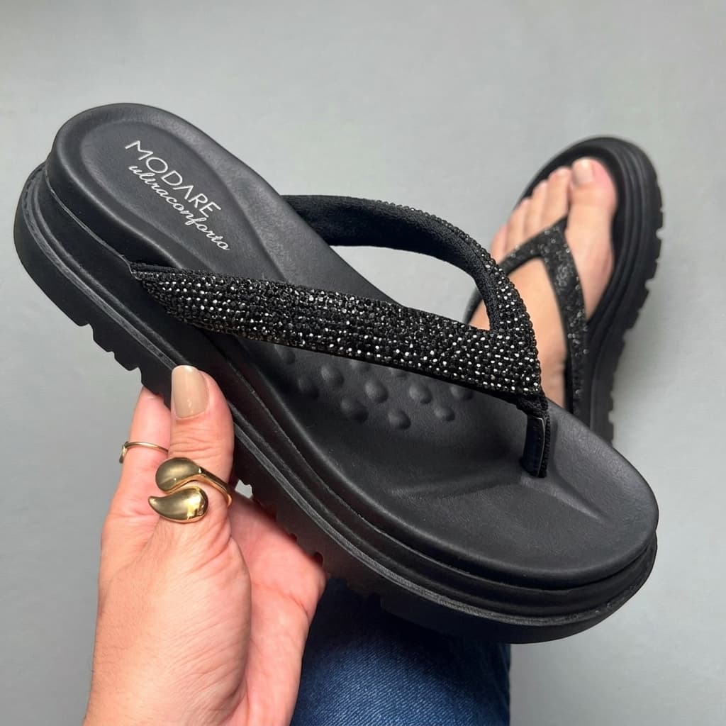 Sandália Feminina Modare Plataforma com Tiras em Strass