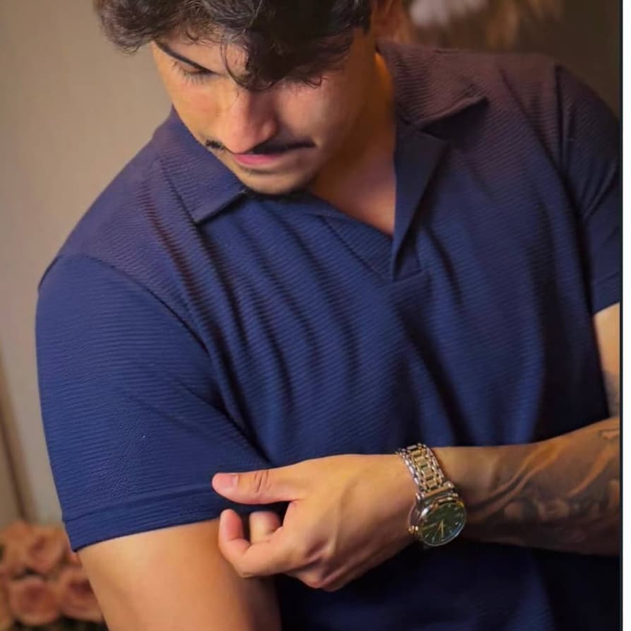 Polo Italiana Masculina Estilo Europeu Texturizada Conforto Luxo