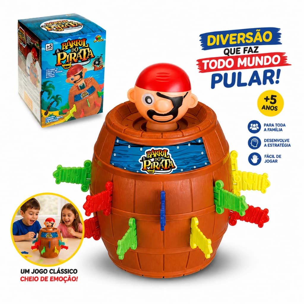 Jogo Pula Pirata Barril Brinquedo Infantil Crianças Grande