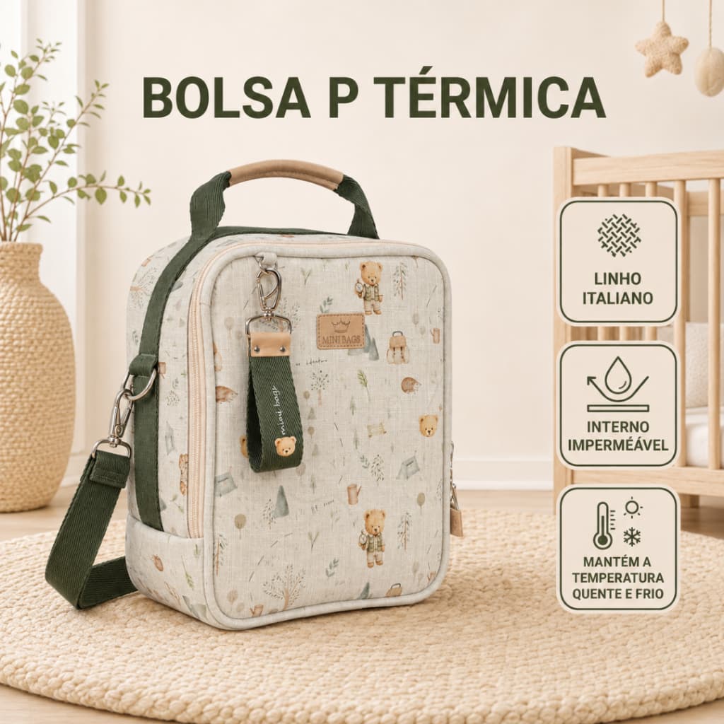 Bolsa P Térmica Maternidade Adventure Mini Bags em Linho Italiano interno Impermeável Quente e Frio