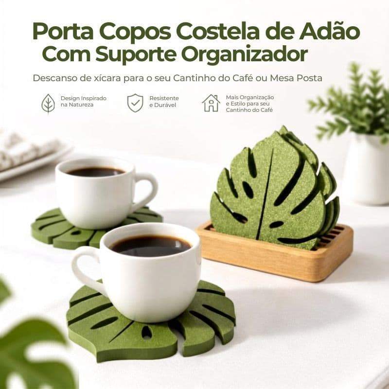 Porta Copos Costela de Adão Com Suporte Organizador Descanso Xícara Café Cantinho do Café Mesa Posta Decoração