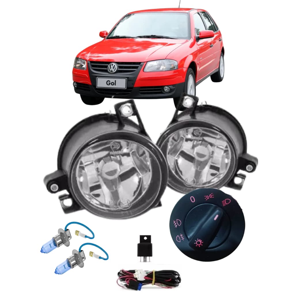 Kit Farol Milha Gol G4/ Parati G4/ Saveiro G4 2006 2009 COM LAMPADA SUPER BRANCA H3