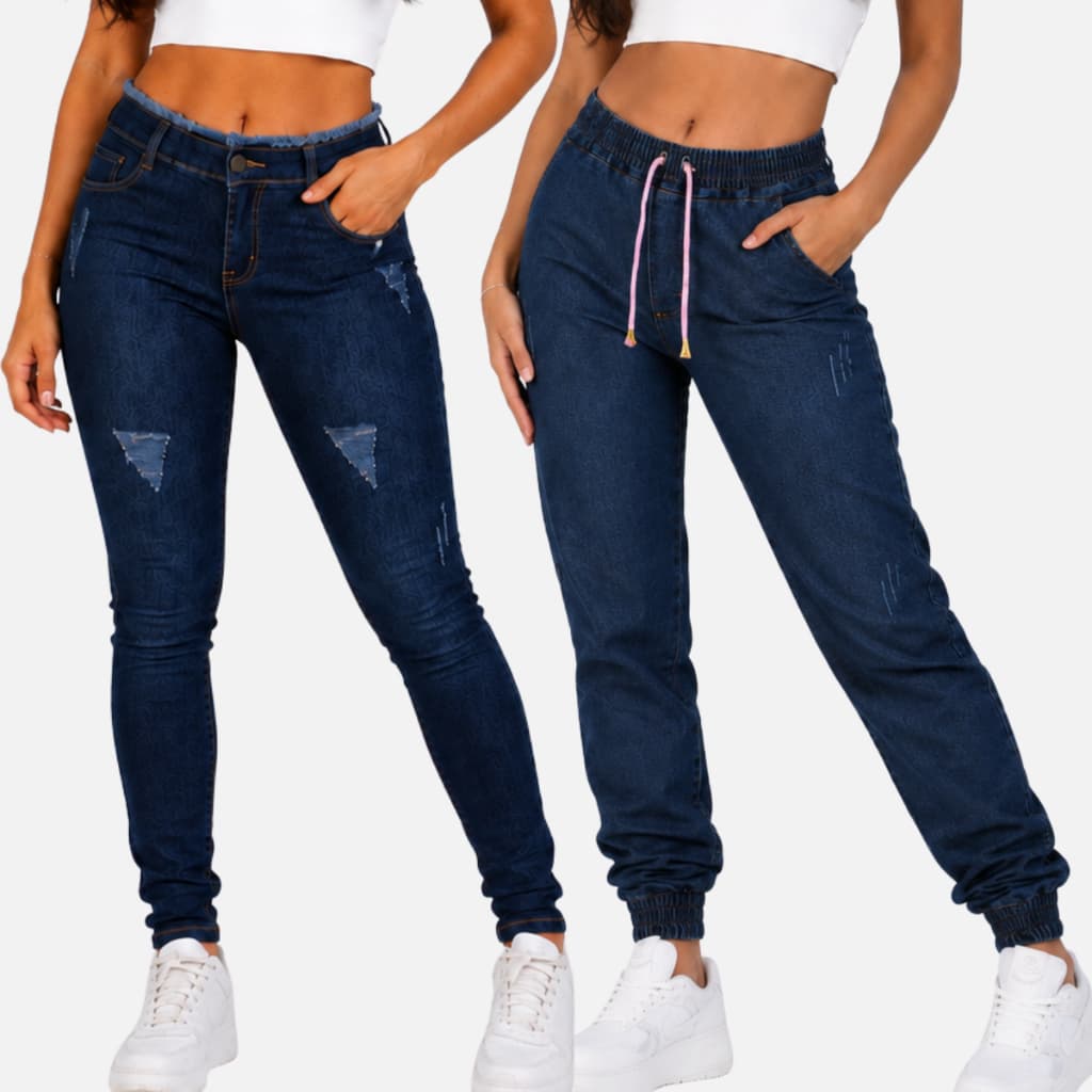 Kit calça jeans feminina + jogger infantil juvenil skinny menina 10 ao 16