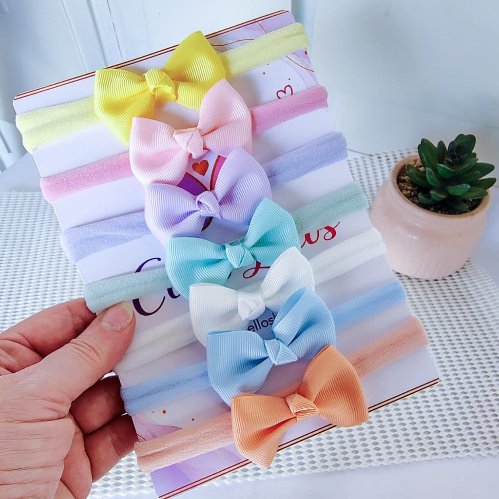Kit 7 Faixinhas com Laços Bebê Menina | Cores Candy e Variadas | Tiara Recém-Nascida | Saída Maternidade