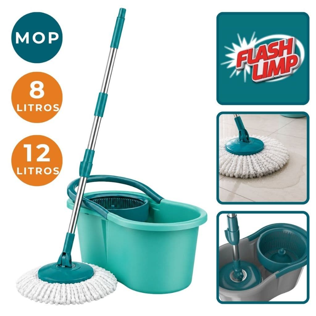 Mop Giratório 12 Litros Fit 8 Litros Flash Limp Esfregão Balde Refil