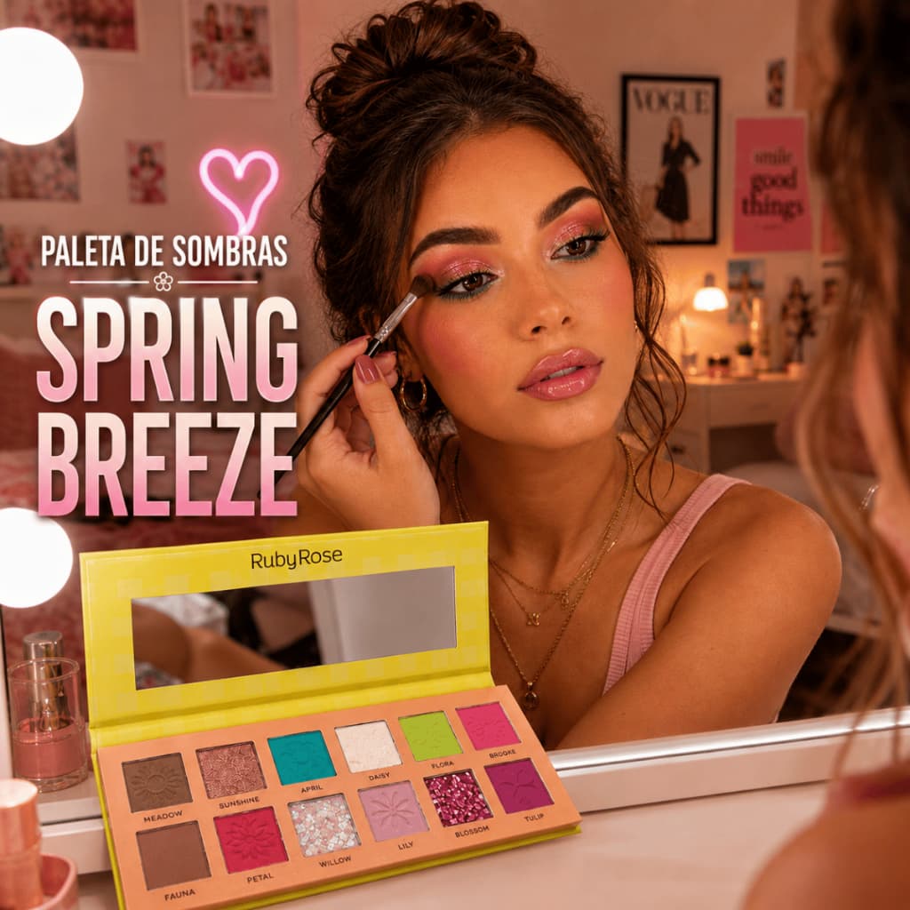 Paleta Sombras Spring Breeze Ruby Rose 12 Cores Colorida Brilhante Matte Maquiagem Original
