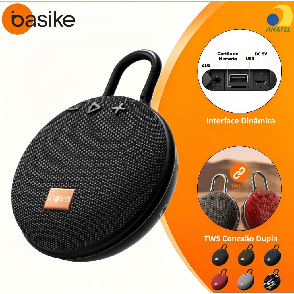 INOVA Caixa de Som Bluetooth Mini Clip 5W Portátil À Prova d'Água com Gancho Alto-falante para Esporte Viagem Externo