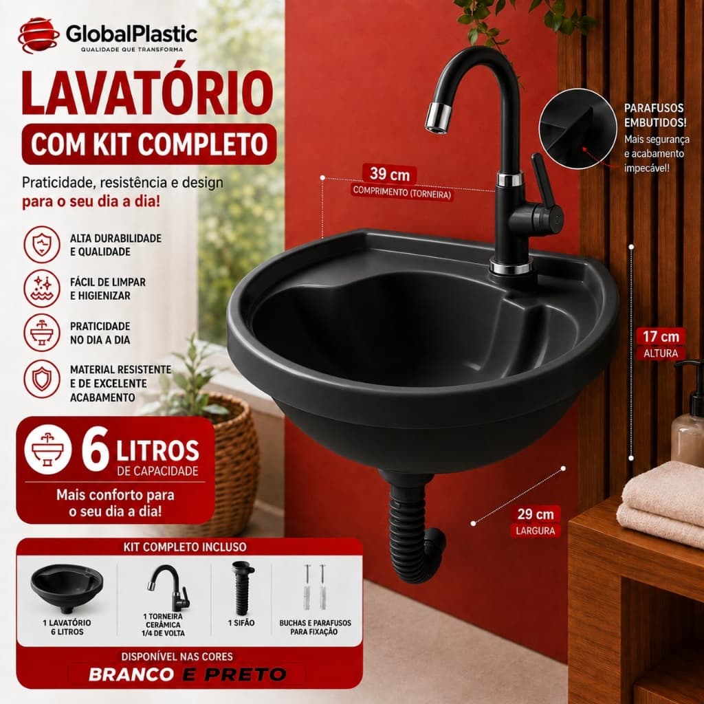 Pia Lavatório de Banheiro 6 L com Torneira Sifão Válvula Acoplada