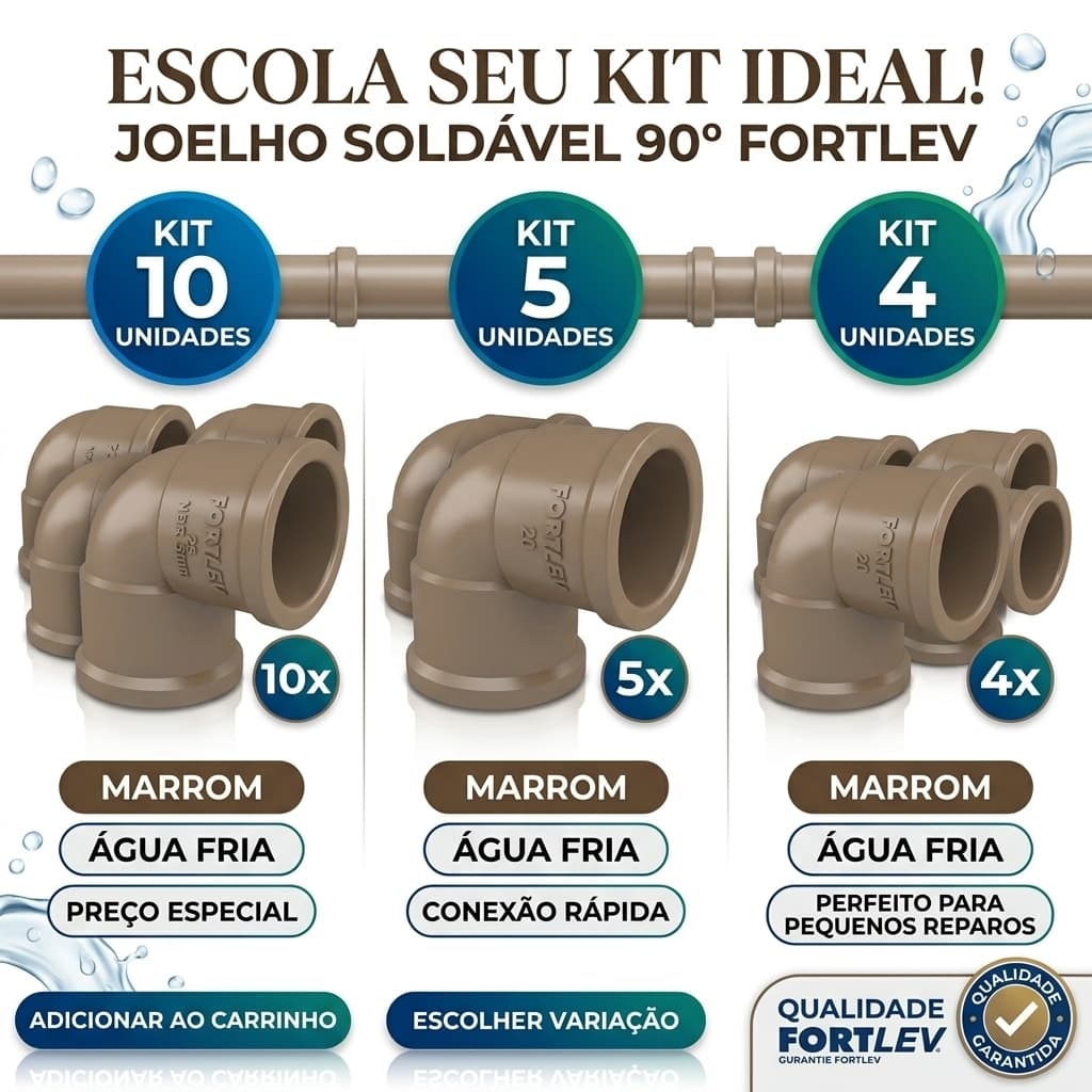 Kit Joelho 90° Soldável Fortlev Marrom (Escolha Kit c/ 4, 5 ou 10 Unidades) - 20mm e 25mm