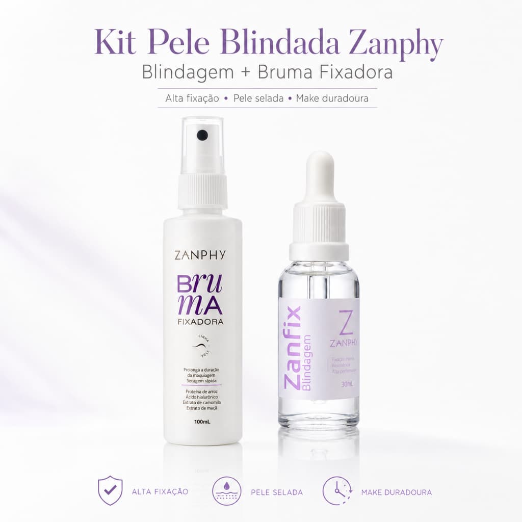 Kit Pele Blindada Blindagem e Bruma Fixadora Maquiagem Alta Fixação Longa Duração Zanphy