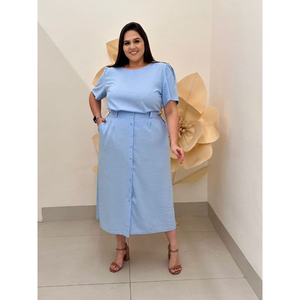 Conjunto Manga Curta Moda Evangélica Plus Size Linho Forma Grande