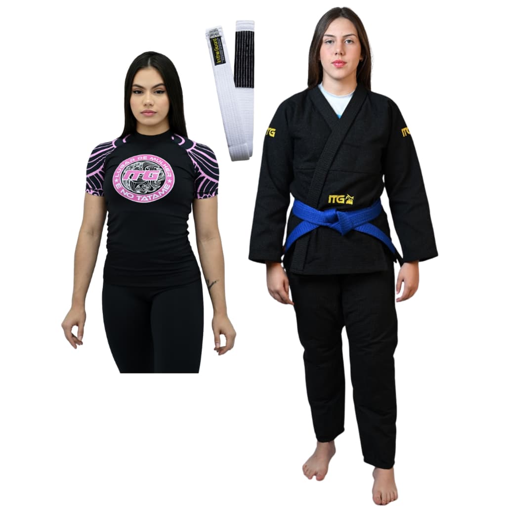 Kimono Feminino, Kimono Jiu Jitsu Trançado, Rash Segunda Pele, Faixa CBJJ