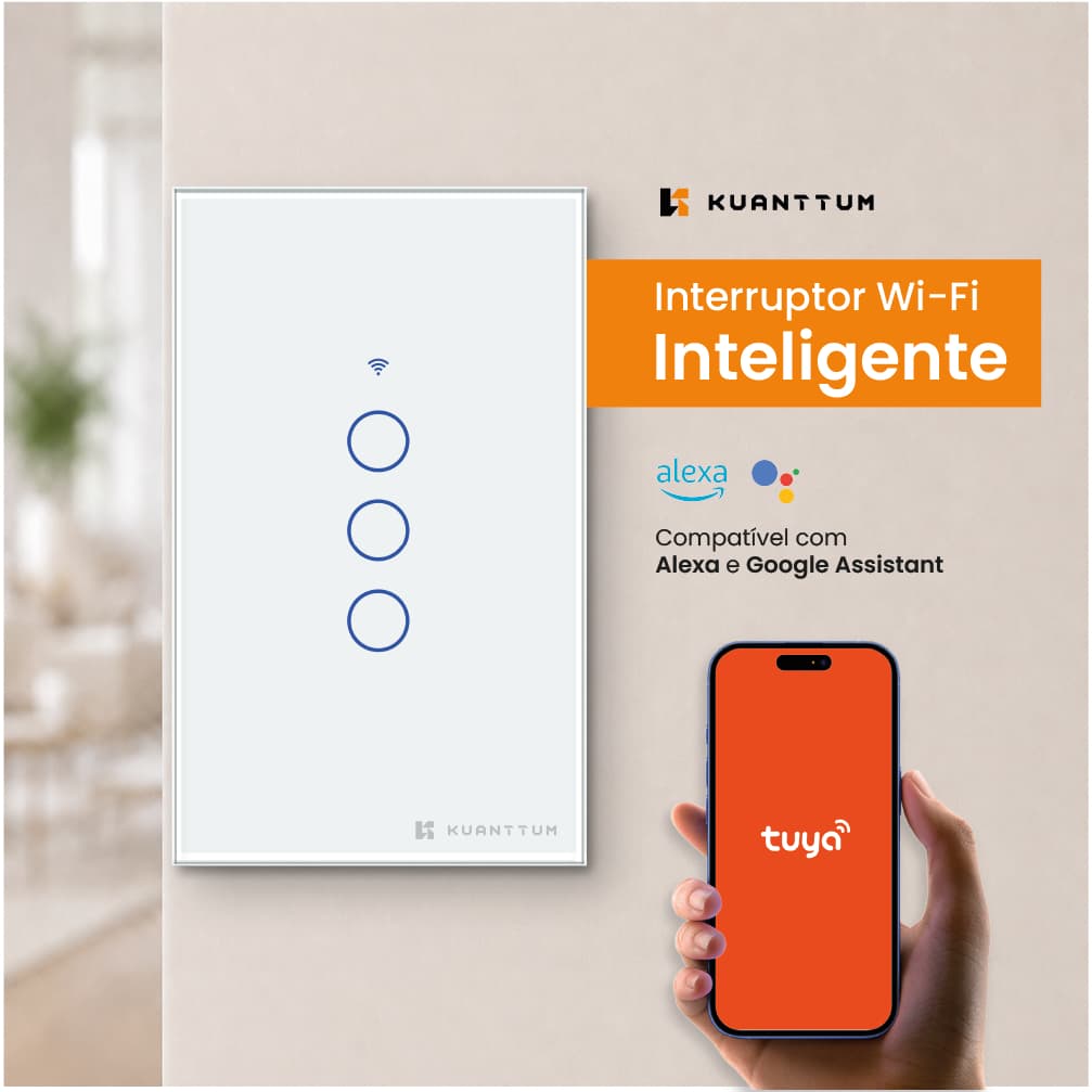 Interruptor Touch 3 Botões Wi-Fi Kuanttum TK1003B Branco