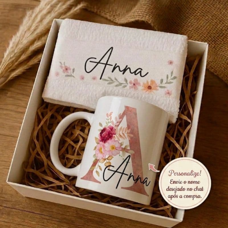 Kit Caneca + Toalha Lavabo Personalizada