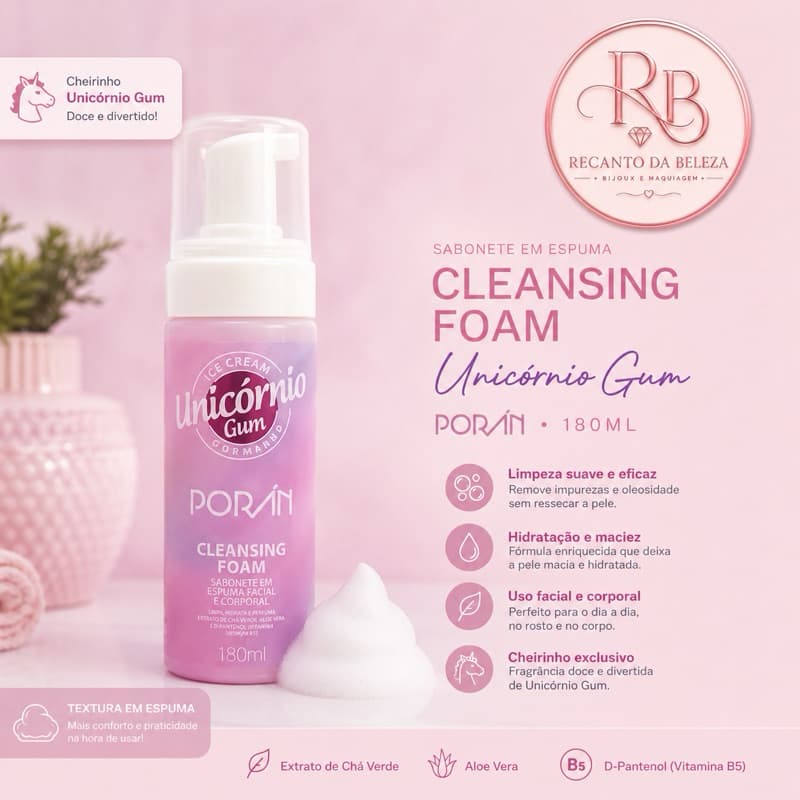 Sabonete em Espuma Cleansing Foam Unicórnio Gum – Porán | 180ml ✨🦄