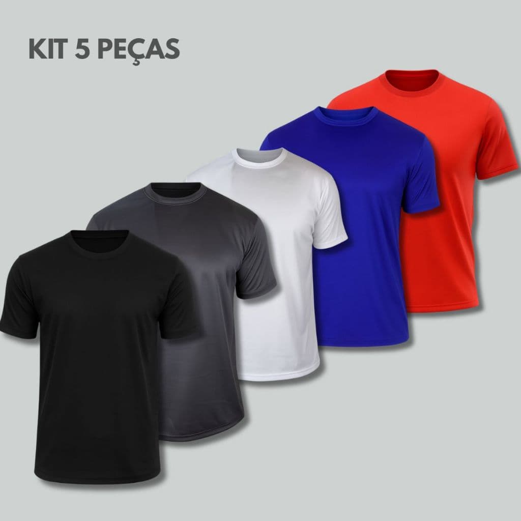 Kit 5 Camisetas Dry Fit Corrida Esporte Treino Tecido Leve