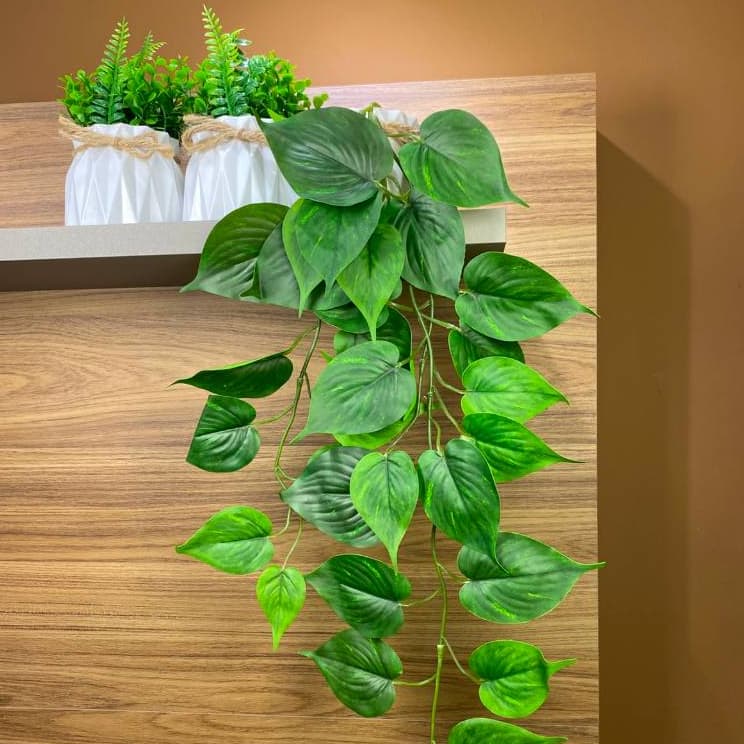 kit Plantas Artificiais Decorativas Jiboia Pendente Eucalipto com Vasos Arranjo Folhagem Artificial