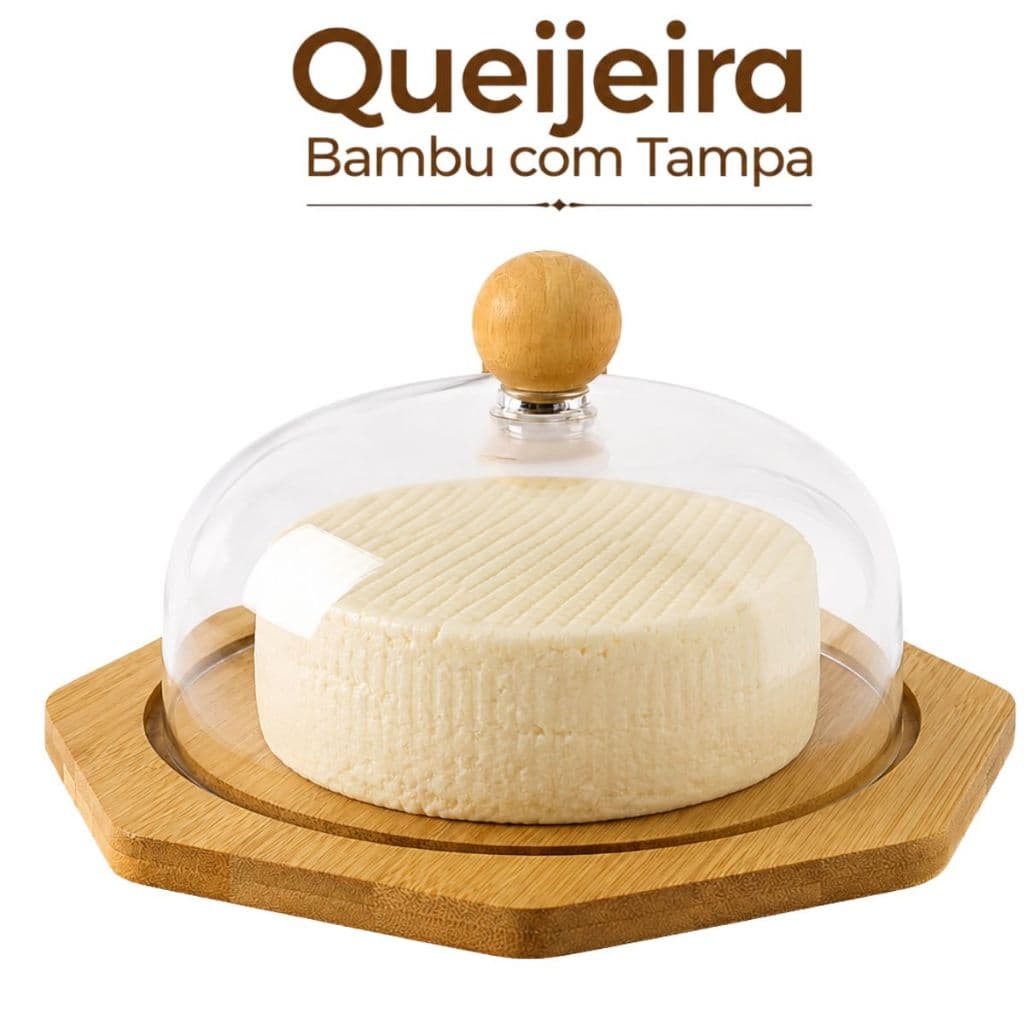 Mini Queijeira Bambu Com Tampa Acrílica 16cm Porta Queijo Redonda
