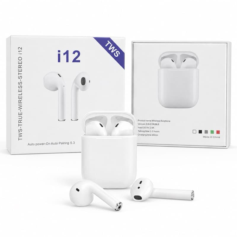 Fone Bluetooth i12 TWS Sem Fio com Estojo Carregador para Android e iPhone