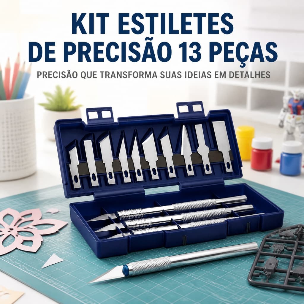 Kit Estilete de Precisão 13 Peças – com Estojo Magnético para Artesanato e Modelismo