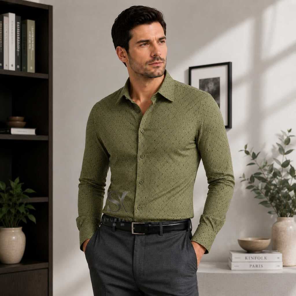 Camisa Social Masculina Manga Longa Slim Fit Estampada com Listras