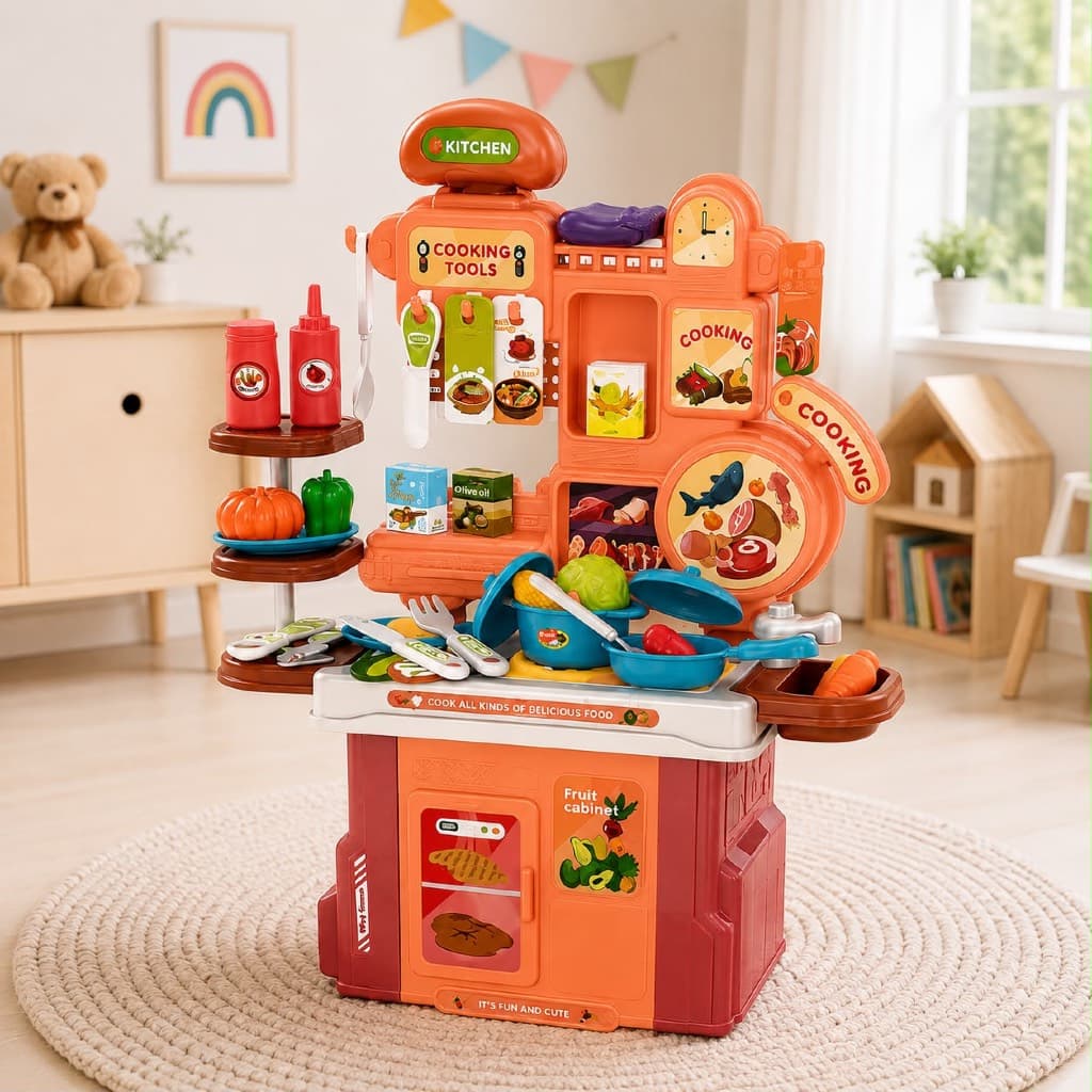 Cozinha Infantil Completa 46 Peças com Acessórios Utensílios e Alimentos Brinquedo Faz de Conta 3+ Anos