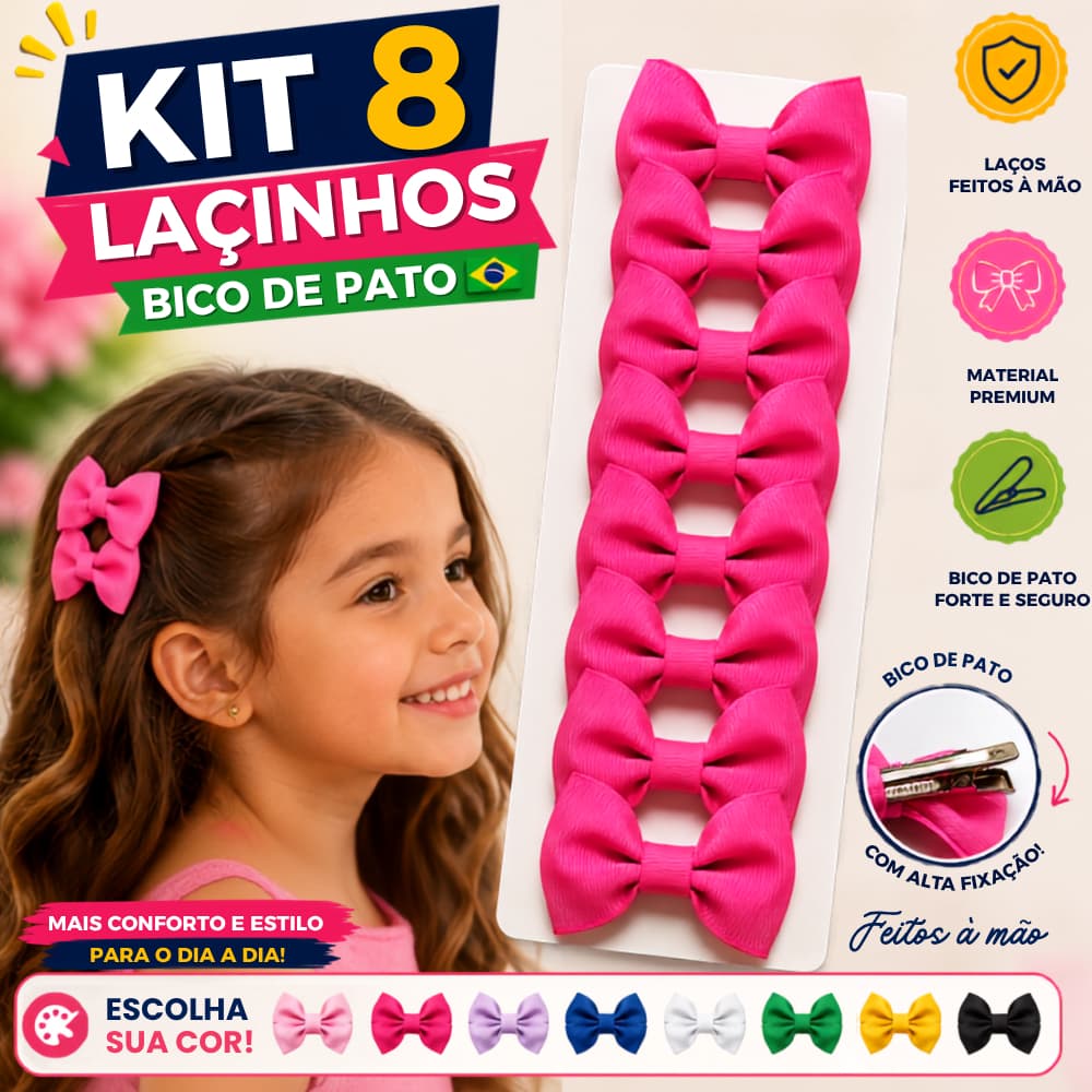 Kit 8 Lacinhos Gravata Gorgurão Nº 9  Bico de Pato Feminino Infantil Laços Varias Cores