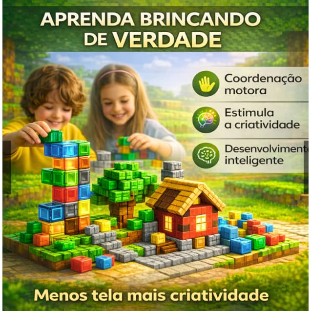 Kit 80 Blocos Magnéticos Cubos Fazenda 80 Peças