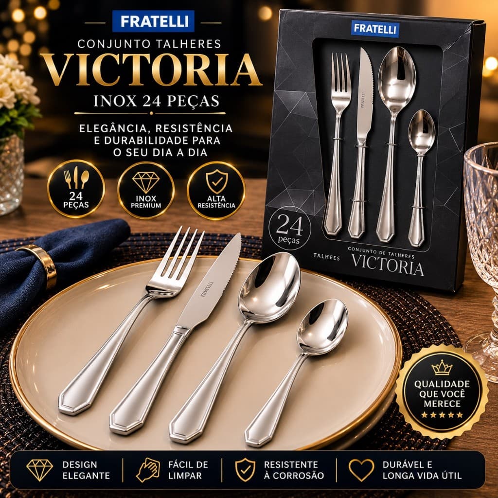 Conjunto Talheres Aço Inox 24 Peças Jogo de Talheres Completo 6 Pessoas Design Resistente Fácil Limpeza Durável Pesado
