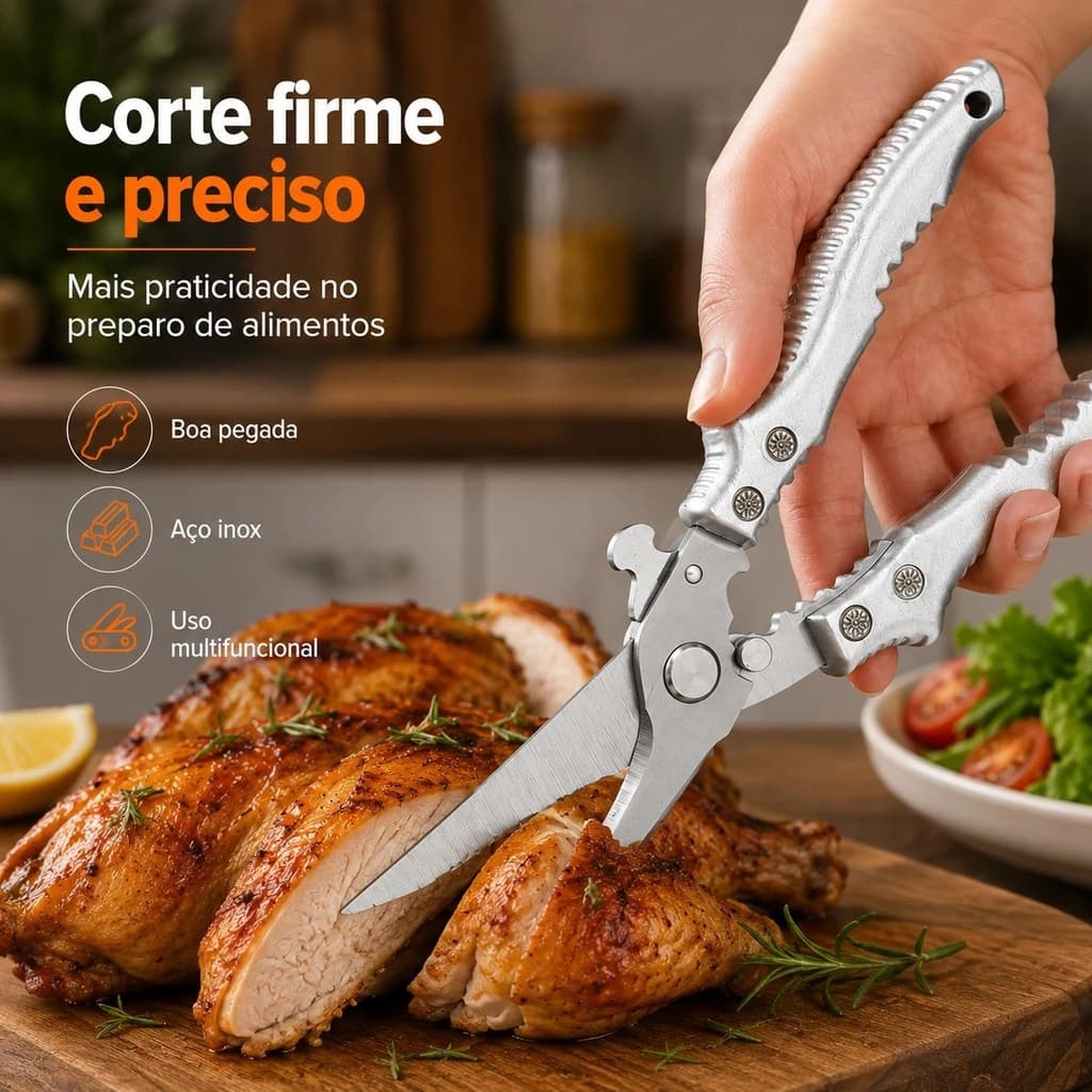 Tesoura Profissional de Cozinha，Multifuncional para Frango, Carnes, Legumes e Aves