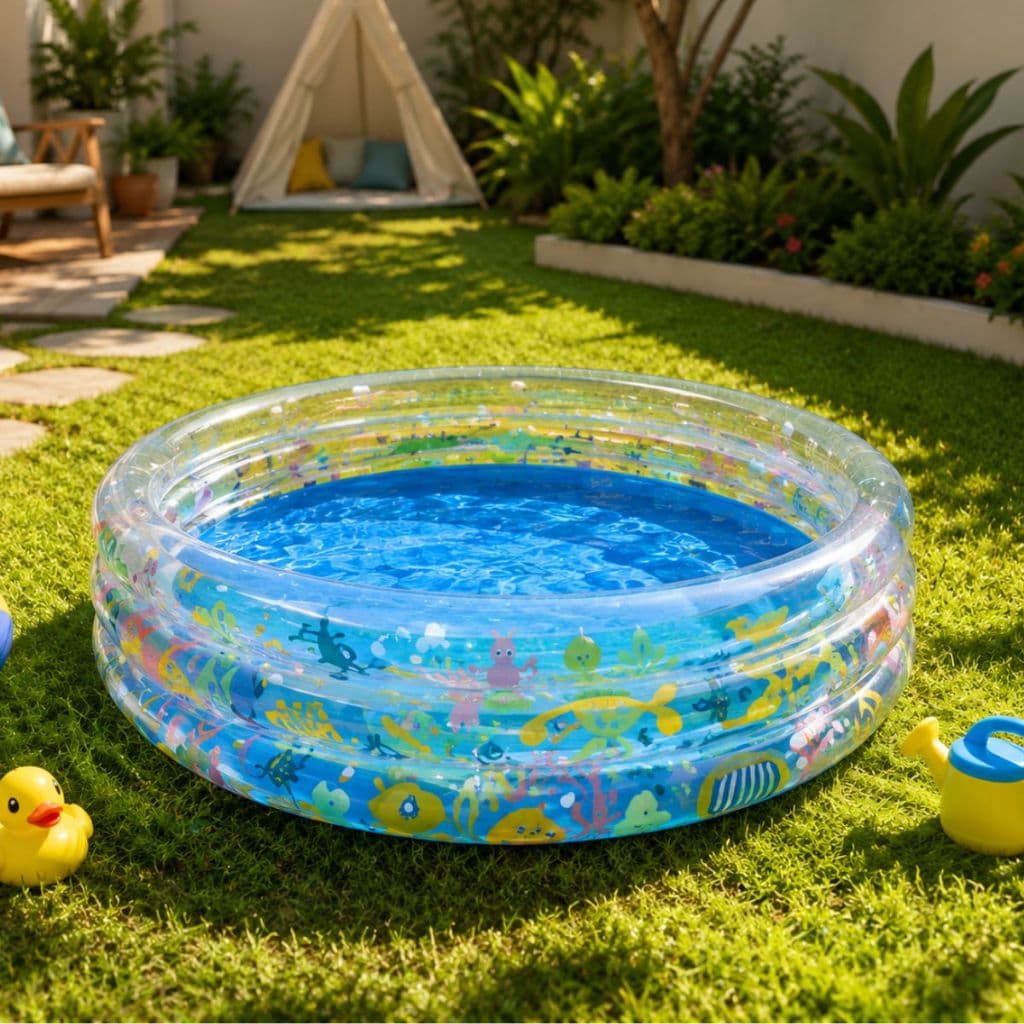 Piscina Inflável Infantil 3 Anéis Transparente 180 Litros Fundo Do Mar Para Crianças, Campo, Praia, Piscina, Resistente