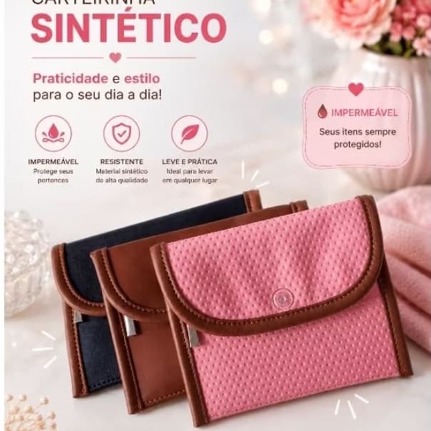 Carteira multiuso/porta documentos cartão remédios/couro sintético