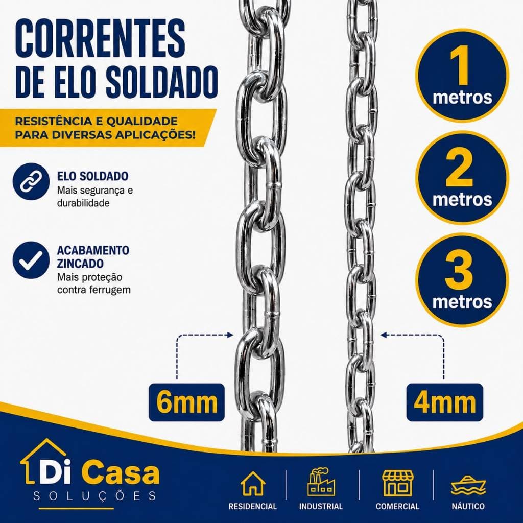 Corrente Aço Soldada Elo Curto 4mm e 6mm