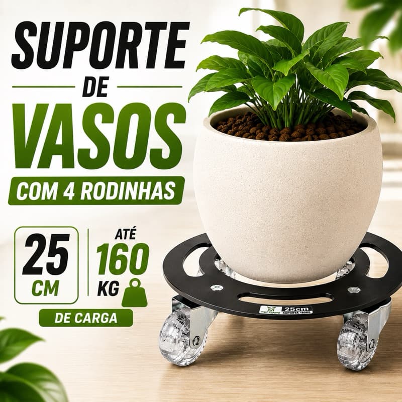 Suporte Vasos Plantas Botijão 25cm Até 160kg 4 Rodinhas