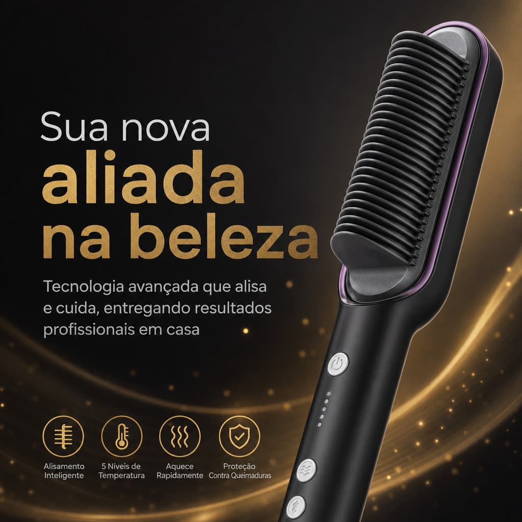 Escova Alisadora De Cabelo Elétrica Bivolt, Alisa, Hidrata, Modela, Alinha e Anti Frizz