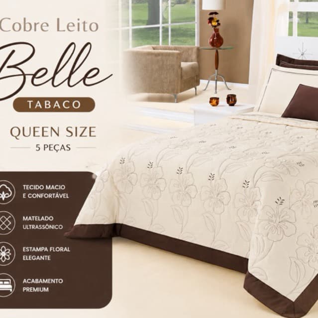 ⁠Cobre Leito Casal Queen Belle 3 Peças Bordado Matelassê Dupla Face Toque Super Macio Acabamento Premium Hifer Enxovais
