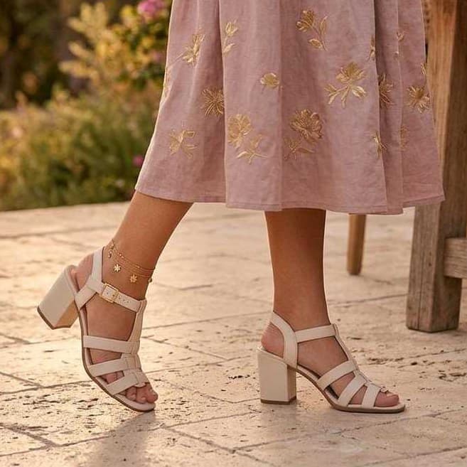 Sandália Feminina 3 Tiras Salto Bloco Confortável Cores Elegante Estilo