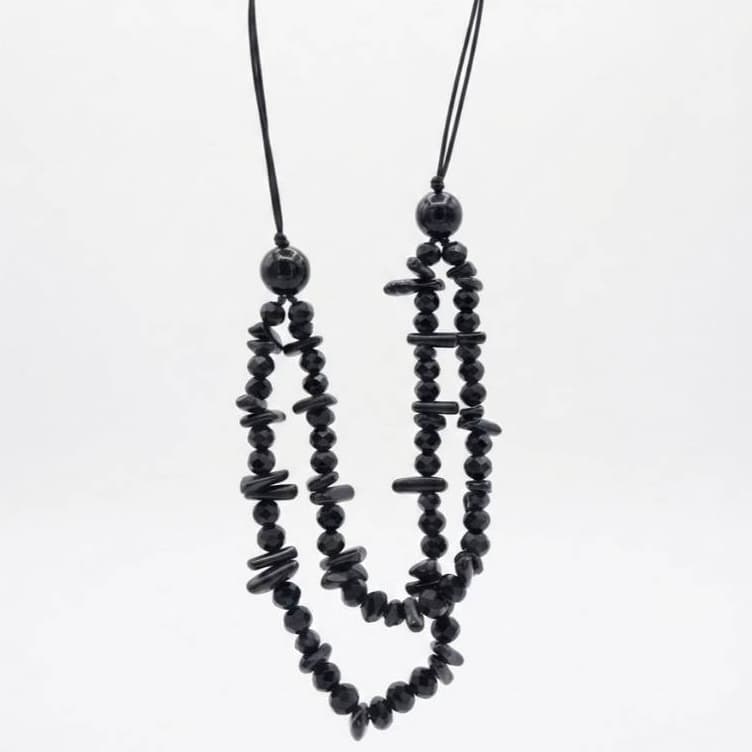 COLAR FIO DE PEDRA CASCALHO ÁGATA PRETO