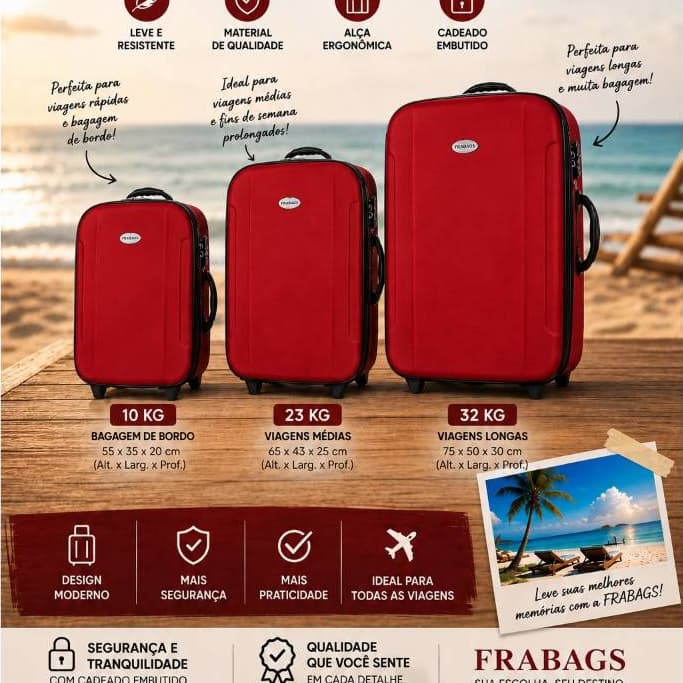 Mala de viagem com Cadeado  Pequena Media e Grande Viagem de Bordo