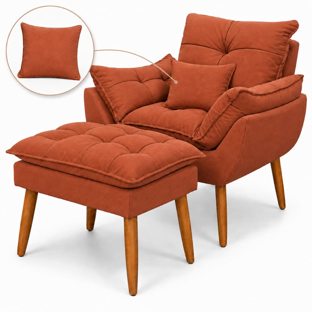 Poltrona + Puff + Almofada Kit Conforto Para Moveis Casa Feito Com Fibra De Silicone Tecido Suede 13 Cores
