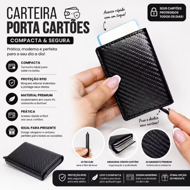Porta Cartão RFID Carteira Slim Antifurto Bloqueio RFID Alumínio presente