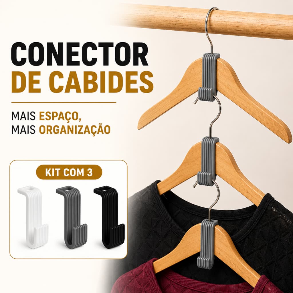 Kit 3 Conectores de Cabides Organizador Guarda-Roupa Gancho Extensor Economiza Espaço para Roupas