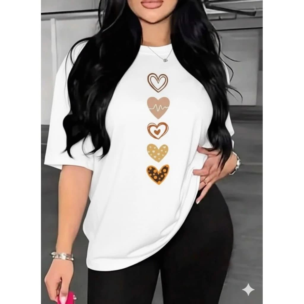 Camiseta Feminina Personalizada Corações Camisa 100% Algodão Coração