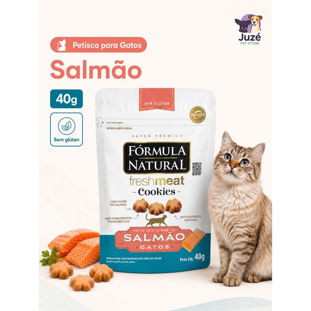 Petisco Para Gatos Fórmula Natural Freshmeat Cookies Salmão 40g Sem Glúten