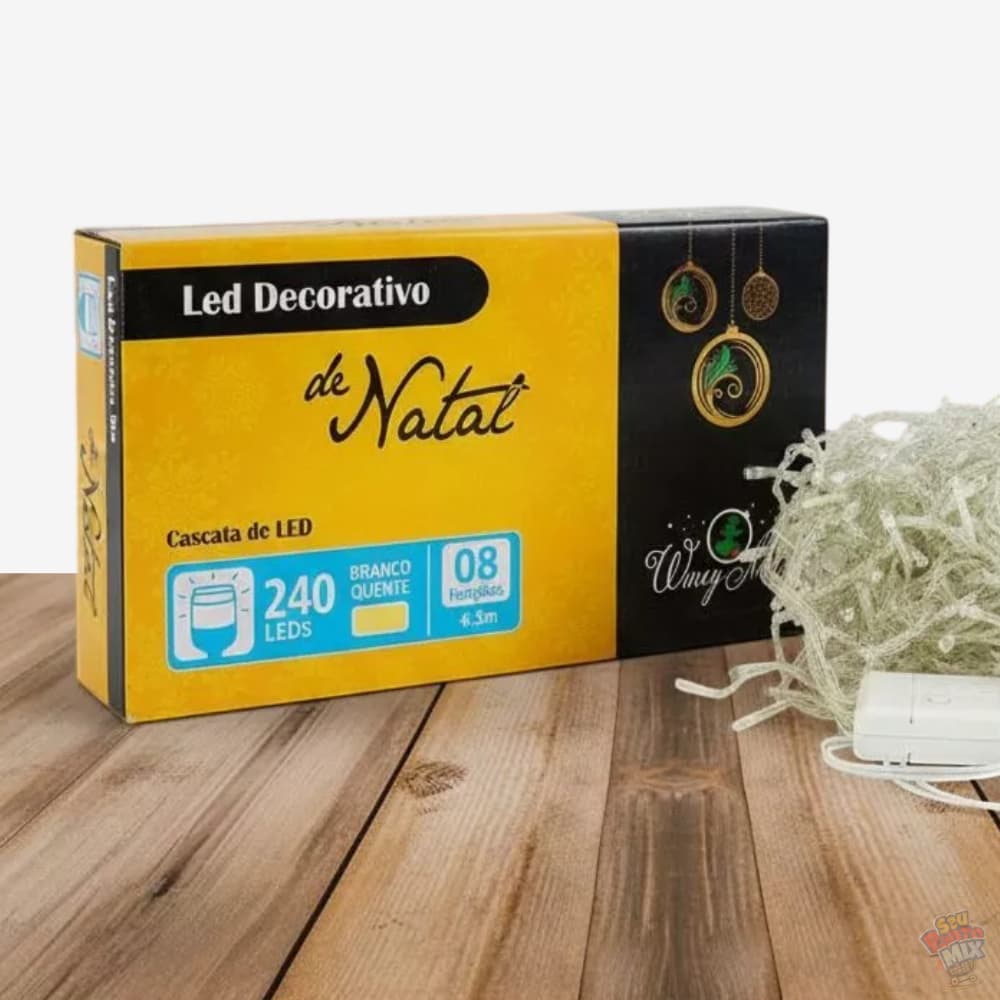 Cascata 240 Leds 4,3m Natal 127v / 220v Pisca Pisca Branco Quente