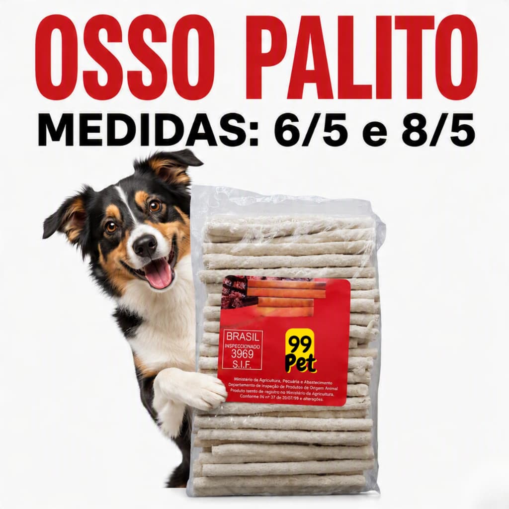 Osso Palito 1kgLBF Canino Ossinho Petisco Paladar branco e colorido todos os tamanhos natural