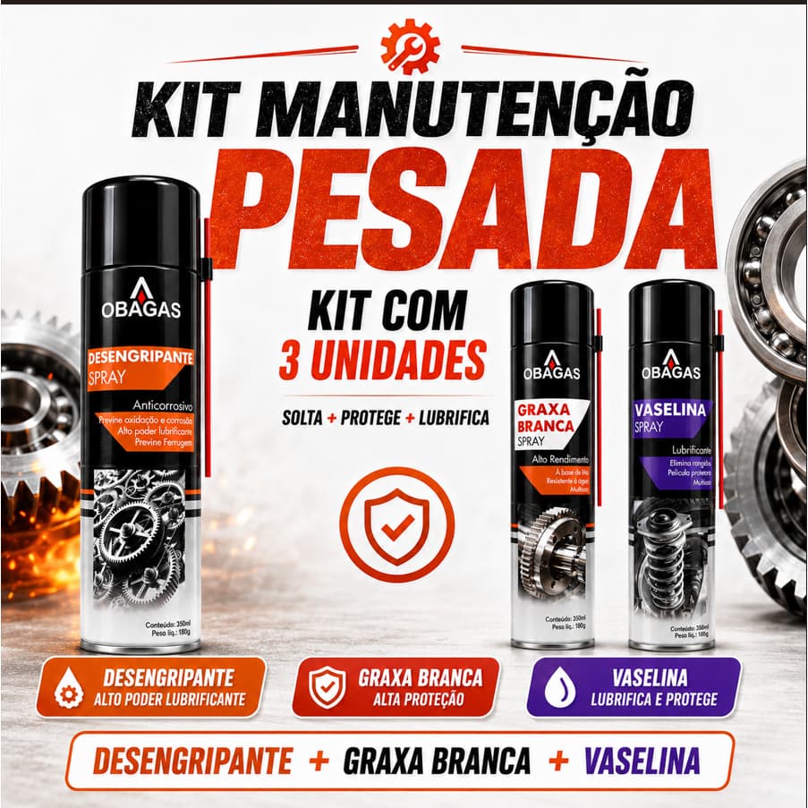 Kit Manutenção 3 Sprays | Desengripante + Graxa Branca + Vaselina Lubrificante