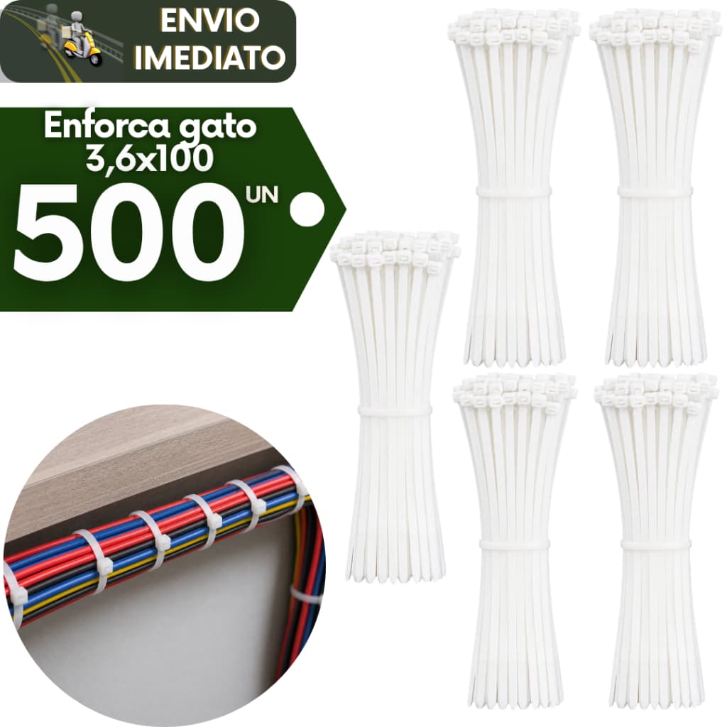 Kit 500 Abraçadeira de Nylon Enforca Gato Branca 3,6X100MM Trava Resistencia Durabilidade Qualidade