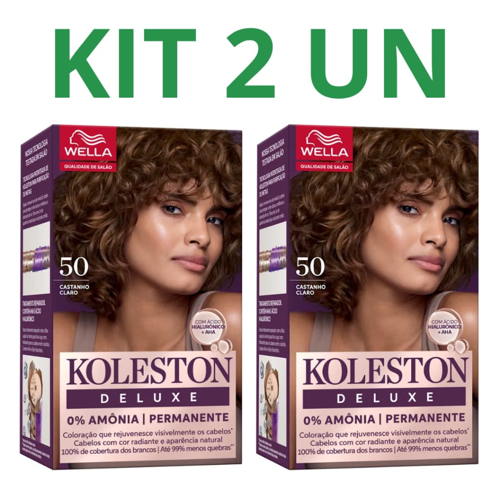 Kit 2 Tintas Wella Koleston Deluxe 50 Castanho Claro 0% Amônia