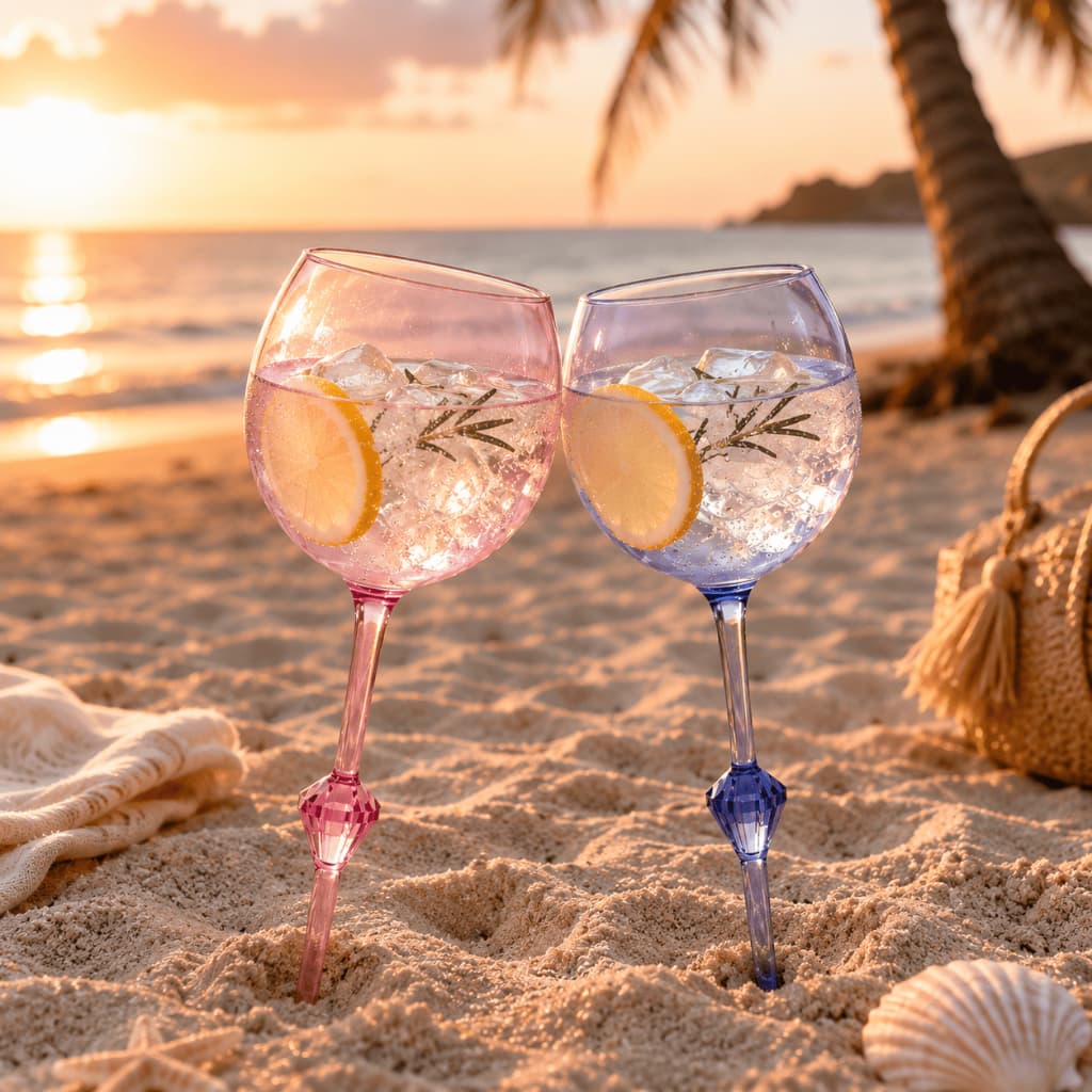 Taça Gin Acrílica 400ml com Pedra na Haste para Praia Piscina Drinks e Coquetel
